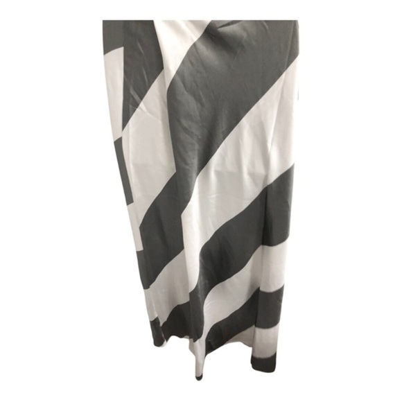 Silver gray white diagonal striped colorblock satin effect maxi skirt size large - Picture 10 of 10